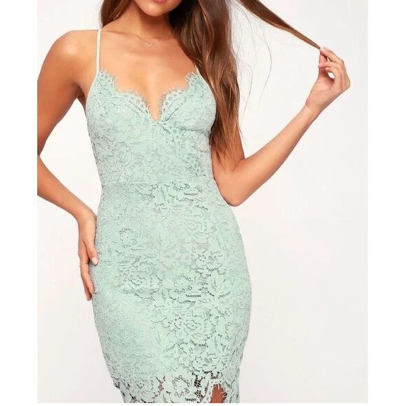 LULUS Mint Green FLIRTING WITH DESIRE Floral Lace BODYCON Cocktail DRESS size xs - Picture 9 of 9